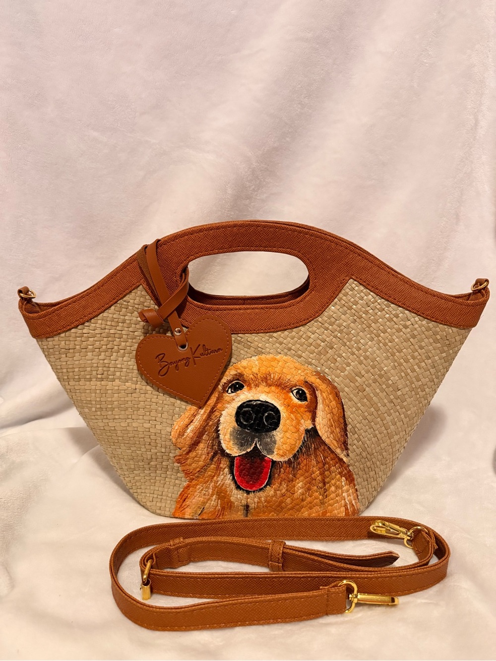 Golden Retriever Handpainted Bayong Bag | Filipino Artisan Purse by BK